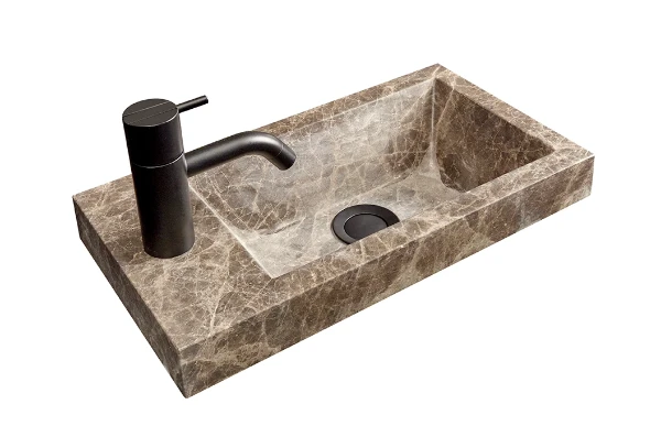 Detremmerie No Limit 20 wastafel 6 405 x 225 mm - 1 waskom - (mat) Emperador Brown - marmer - met kraangat - zonder overloop