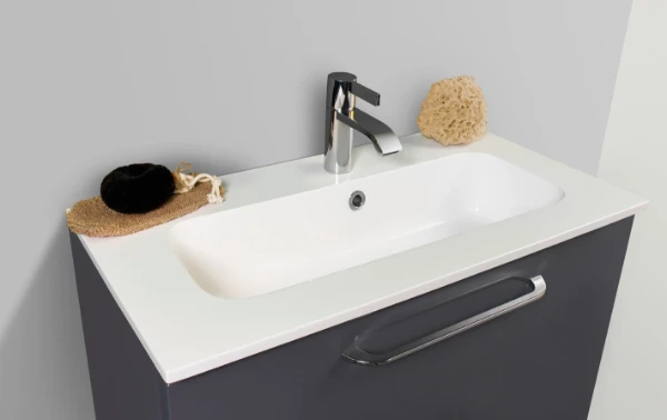 Detremmerie No Limit 40 wastafel 13 1205 x 405 mm - 1 waskom - wit - kunstmarmer - met kraangat - met overloop