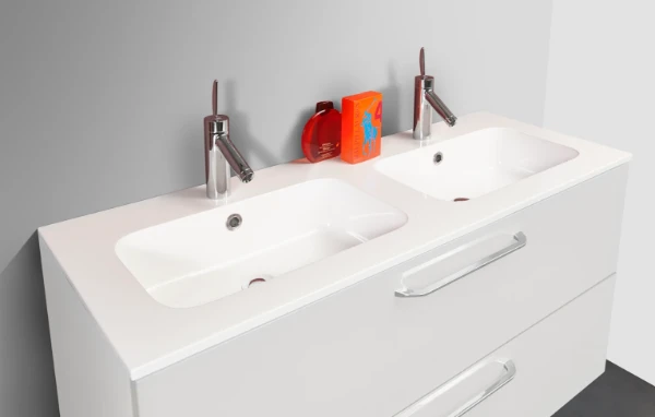 Detremmerie No Limit 40 lavabo 13 1205 x 405 mm - 2 cuvettes - blanc - marbre artificiel - avec trou de robinet - avec trop-plein