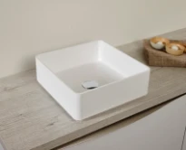 Detremmerie No Limit 40 lavabo à poser carré 370 x 370 mm - blanc - marbre artificiel - sans trou de robinet - sans trop-plein