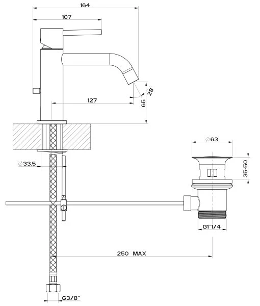 Gessi Via Tortona Mitigeur lavabo, avec vidage et flexibles de raccordement. Finox nickel brossé