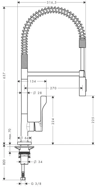 MELANGEUR DE CUISINE MONO-COMMANDE AXOR CITTERIO chromé a/douchette extractible sur ressort
