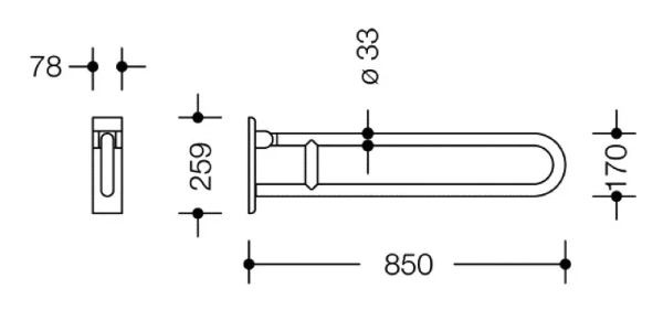 Hewi 805 Classic poignée relevable 850 mm - inox relevable et rabattable