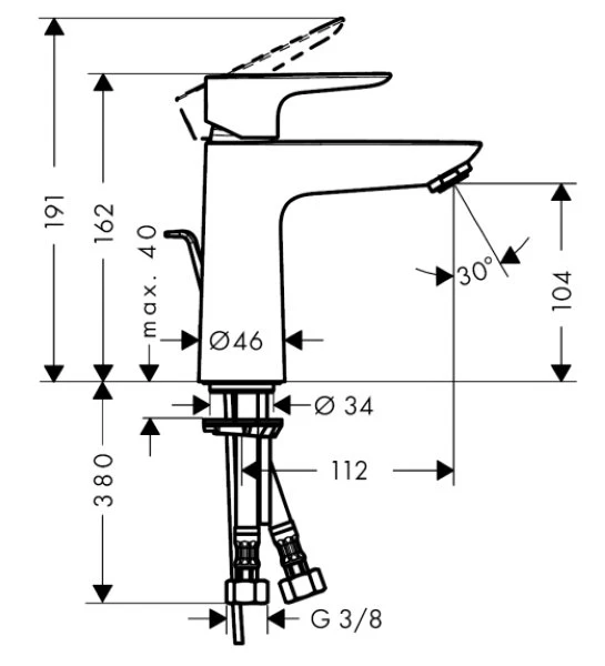 Hansgrohe Talis E mitigeur lavabo Comfortz110 chromé avec vidage lowflow 3,5l/min