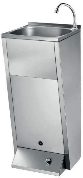 Delabie SXL lave-mains sur pied 390 x 390 x 850 mm - RVS 304 mat - avec robinet à fermeture automatique - sans trop-plein
