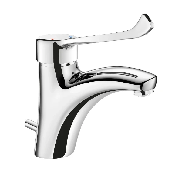 MELANGEUR DE LAVABO DELABIE SECURITHERM chromé . avec vidage-levier hygiénique 150mm