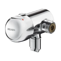 MELANGEUR TEMPORISE DELABIE TEMPOMIX chrome avec bec fixe mural+regl.temp. sur bouton ABS chromé