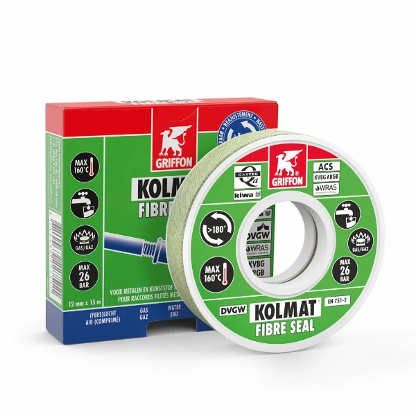 Griffon Kolmat Fibre Seal afdichtingskoord groen geïmpregneerd voor metalen en kunststof schroefdraadverbindingen - prijs per stuk