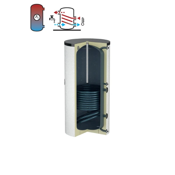 Flamco FlexTherm Duo accumulatieboiler 150 l - zonder weerstand - email - vertikaal - vloermodel - wit - ERP label sanitair: C