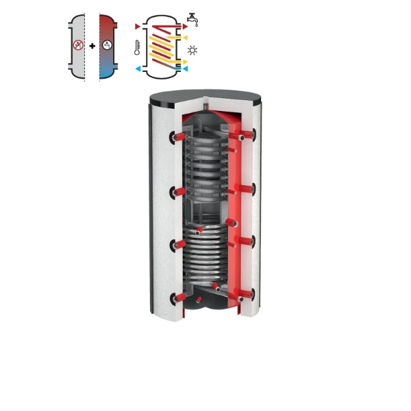 Flamco FlexTherm FWS 500 buffervat/boiler à accumulation 500 l - sans résistance - staal - vertical - model à poser au sol - zonder isolatie - inox tapwater spiraal 40 l - ERP label sanitaire: C