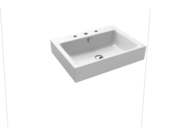 Kaldewei Puro lavabo mural 600 x 460 x 120 mm - blanc alpine - avec trou de robinet - avec trop-plein - effet perlé
