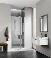 PORTE DE DOUCHE TOURNANTE KERMI CADA XS 90 - 200 ! CM gris argent brillant verre de securite ESG clair regl. de 860-910mm,droite,cadacle