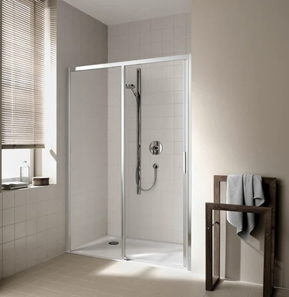 CCD2L11020VPK Kermi Cada XS D2L schuifdeur 1100 x 2000 mm - verstelbaarheid 1060-1110 mm - SIHG ESG helder Clean 2-delig zonder bodemprofiel vast segment links - profiel : zilver hoogglans