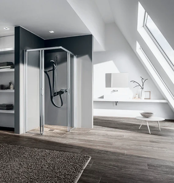 KERMI Liga HK.inst z bodempr R  helder gl (tub) 1/2 d 875-900x1850mm zilver mat