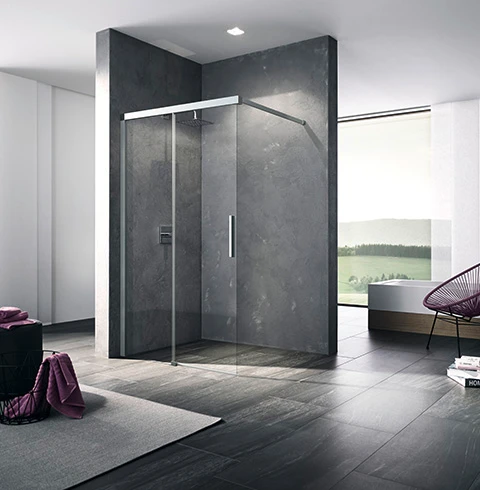 NIJ2R120203AK Kermi Nica J2R Walk-in douchewand 1200 x 2000 mm - verstelbaarheid 1175-1200 mm - SWS ESG helder Wall schuifdeur vast segment rechts - profiel : zwart soft