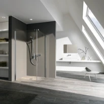 PORTE DE DOUCHE TOURNANTE KERMI PEGA 200 ! cm gris argent brillant verre de securite transparent