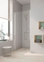 PORTE DE DOUCHE TOURNANTE KERMI PEGA 90 - 200 ! cm gris argent brillant verre de securite clair régab. 87,5-90,5cm,charn gauche