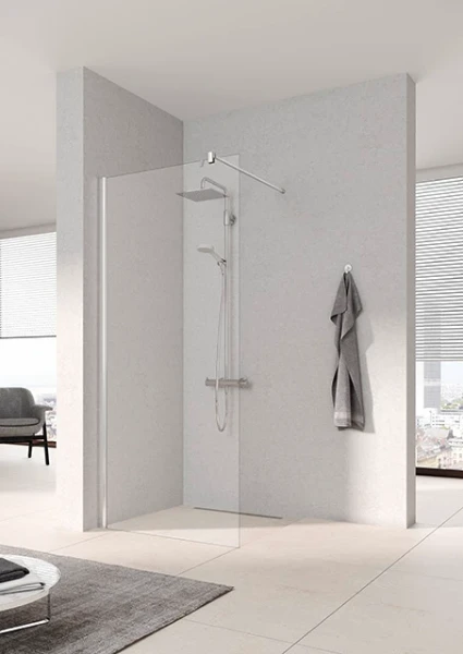 KERMI Pega douchewand m traverse 890-915x2000mm Zilver hoogglans/helder glas