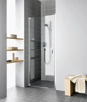 PORTE DE DOUCHE TOURNANTE KERMI RAYA 80 - 200 ! cm gris argent mat verre de securite Transp + KermiClean