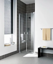 PORTE DE DOUCHE PENDULAIRE KERMI RAYA verre de securite ESG helder clean dans niche.reglable 95,8 cm - 101,8 cm