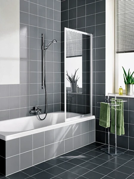 KERMI Vario 2000 badvouwwand li/re helder gl 1-del 140x65.1-65.9cm zilver mat
