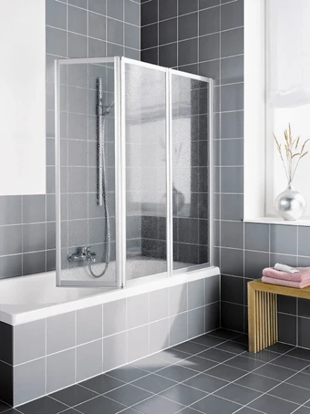 PARE - BAIGNOIRE PLIANT KERMI VARIO 2000 101,1 - 140 ! CM gris argent mat verre synthetique kerolan perle d'eau 3 parties sur baignoire