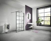 CLOISON DOUCHE KERMI WALK-IN DARK EDITION 138-140 - 200 ! cm Verre claire Decor print Square Soft Noir