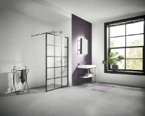 CLOISON DOUCHE KERMI WALK-IN DARK EDITION 98-100 - 200 ! cm Verre claire profile de grille Square Soft Noir