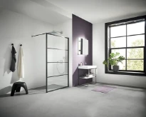 CLOISON DOUCHE KERMI WALK-IN DARK EDITION 108-110 - 200 ! cm Verre claire decor horizontal Square Soft Noir