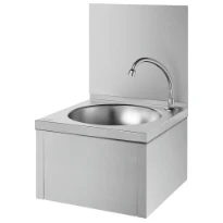 Delabie SXS lavabo avec dosseret et commande au genou 385 x 385 mm - RVS 304 mat - avec robinet à fermeture automatique - sans trop-plein