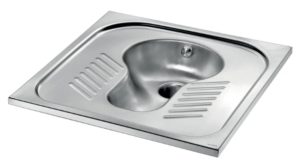 DELABIE Hurktoilet SHA 700 1 sproeikop met sifon Ø1" RVS gesat.