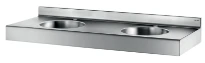 Delabie Duplo RP lavabo mural 1200 x 500 mm - 2 cuvettes - RVS 304 mat - avec trou de robinet - sans trop-plein