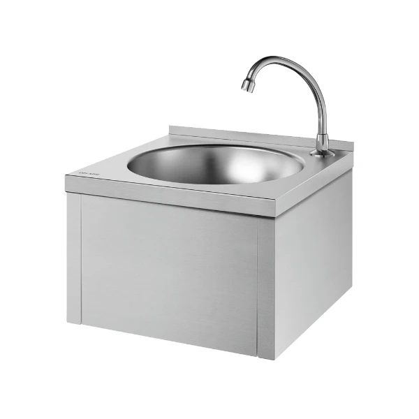Delabie lave-mains avec commande au genou 385 x 385 x 250 mm - RVS 304 mat - avec robinet - sans trop-plein - avec pré-mélangeur - fixation inclus