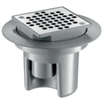 DELABIE Siphon sol dur 100x100 - H. régl. sortie intégrée Ø40