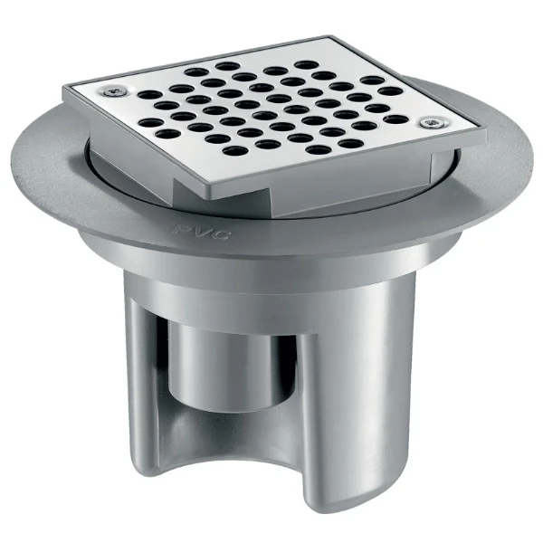 DELABIE Siphon sol dur 100x100 - H. régl. sortie intégrée Ø40