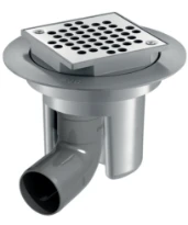 DELABIE Siphon sol dur 100x100 H. régl. sortie horizontale coude Ø50