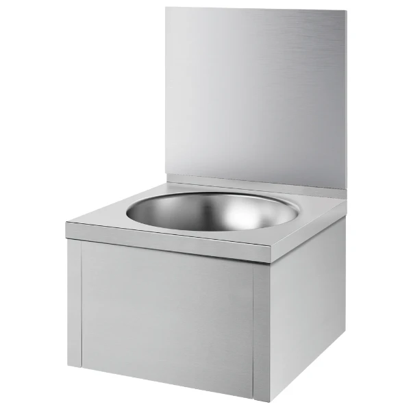 Delabie SXS lavabo avec dosseret et commande au genou 385 x 385 mm - RVS 304 mat - sans robinet - sans trop-plein