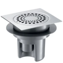 DELABIE Siphon sol dur 150x150 - H. régl. sortie intégrée Ø40