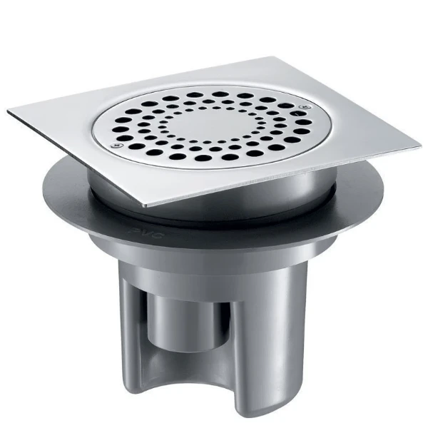 DELABIE Siphon sol dur 150x150 - H. régl. sortie intégrée Ø40