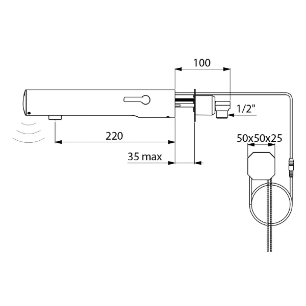 DELABIE TEMPOMATIC MIX 4 lav. M1/2" mit mural 230/6V bloc enc. L.220
