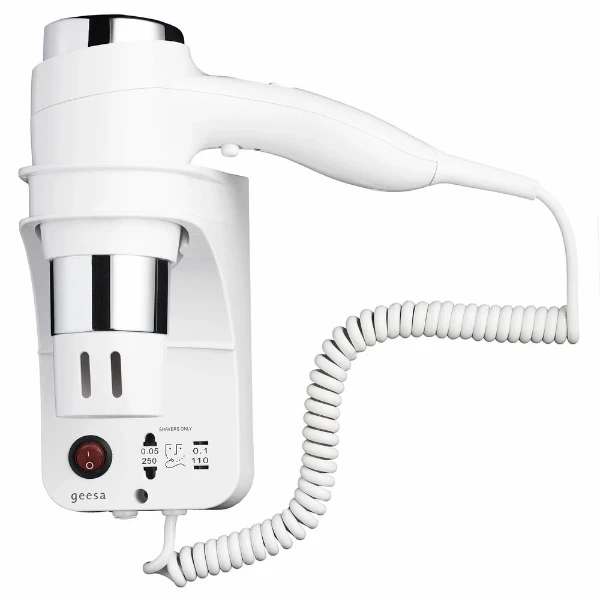 Geesa Hairdryer haardroger 1600W - 3 snelheden - wit/chroom - met scheerstopcontact