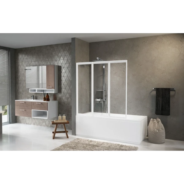 AURORA93V-16A BADSCHERM NOVELLINI AURORA 138 - 138 ! wit acryl waterval 3-delige badklapwand