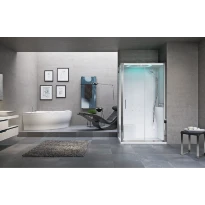 NOVELLINI eon 2p 120x80 dr mit.ther.(rec.haut) hydro+coiffe dou.zen.verre transp.blanc fin.silver