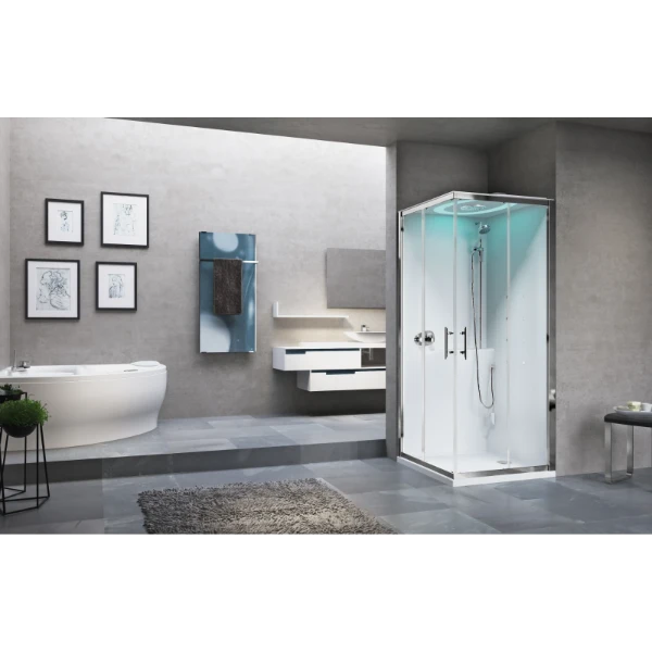 NOVELLINI eon a 80x80 mit.ther.verre transp.blanc fin.silver