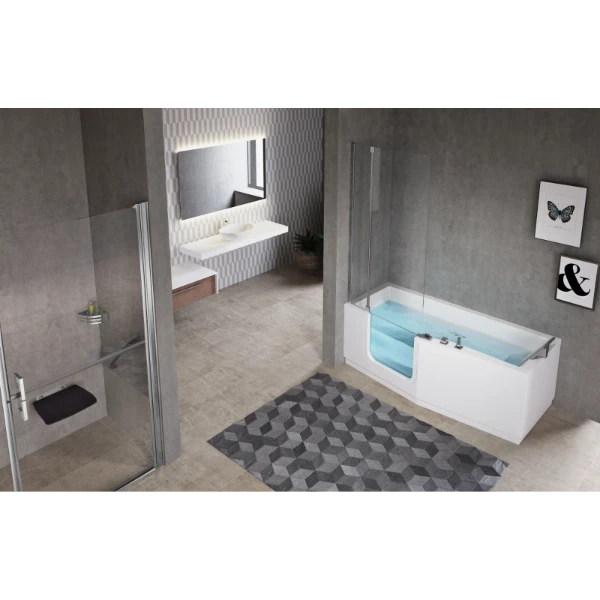 PARE - BAIGNOIRE NOVELLINI 86 - 150 ! chromé verre de securite 2-panneau droite