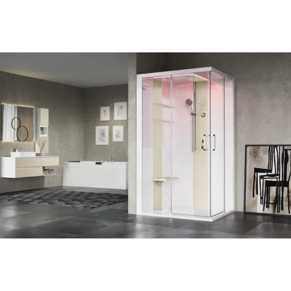 NOVELLINI skill a 120x100 dr.ther.hyd+coiffe+light verre tr ansp.blanc/gris silex (recev.haute)
