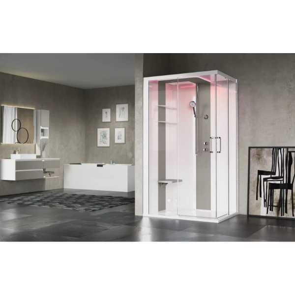 NOVELLINI skill a 120x90 dr.ther.hyd+coiffe+light verre tra nsp.blanc/perla (recev.bas)