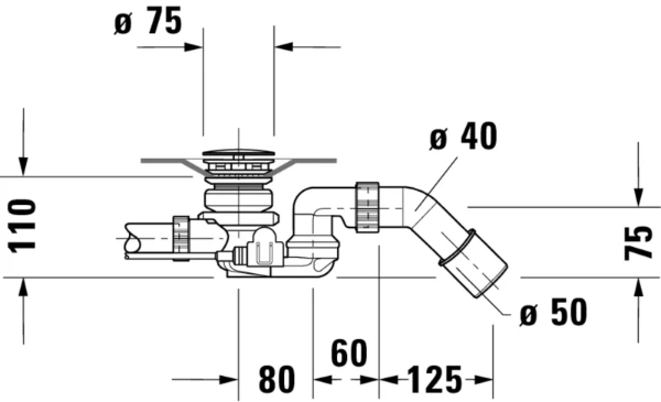 Duravit vid.cable av.tp,remplissage par le vidage,version longue,52mm,chromé
