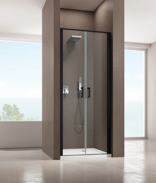 AQC Factor 402 Dubbele draaideur breedte 750-790 mm  Zwart Mat gris glasbewerking