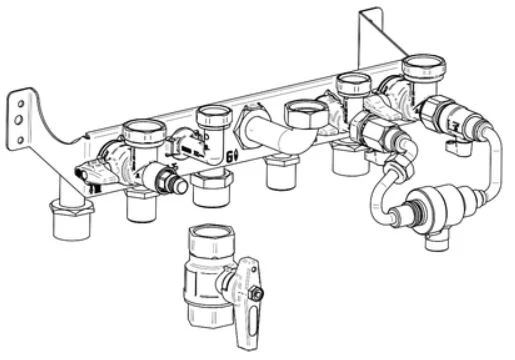 Remeha set de raccordement hydraulique avec set de remplissage pour Avanta Ace et Tzerra Ace Matic Combichaudières, inclusif collier de montage avec robinetterie, vanne à gaz, plan de montage et set d